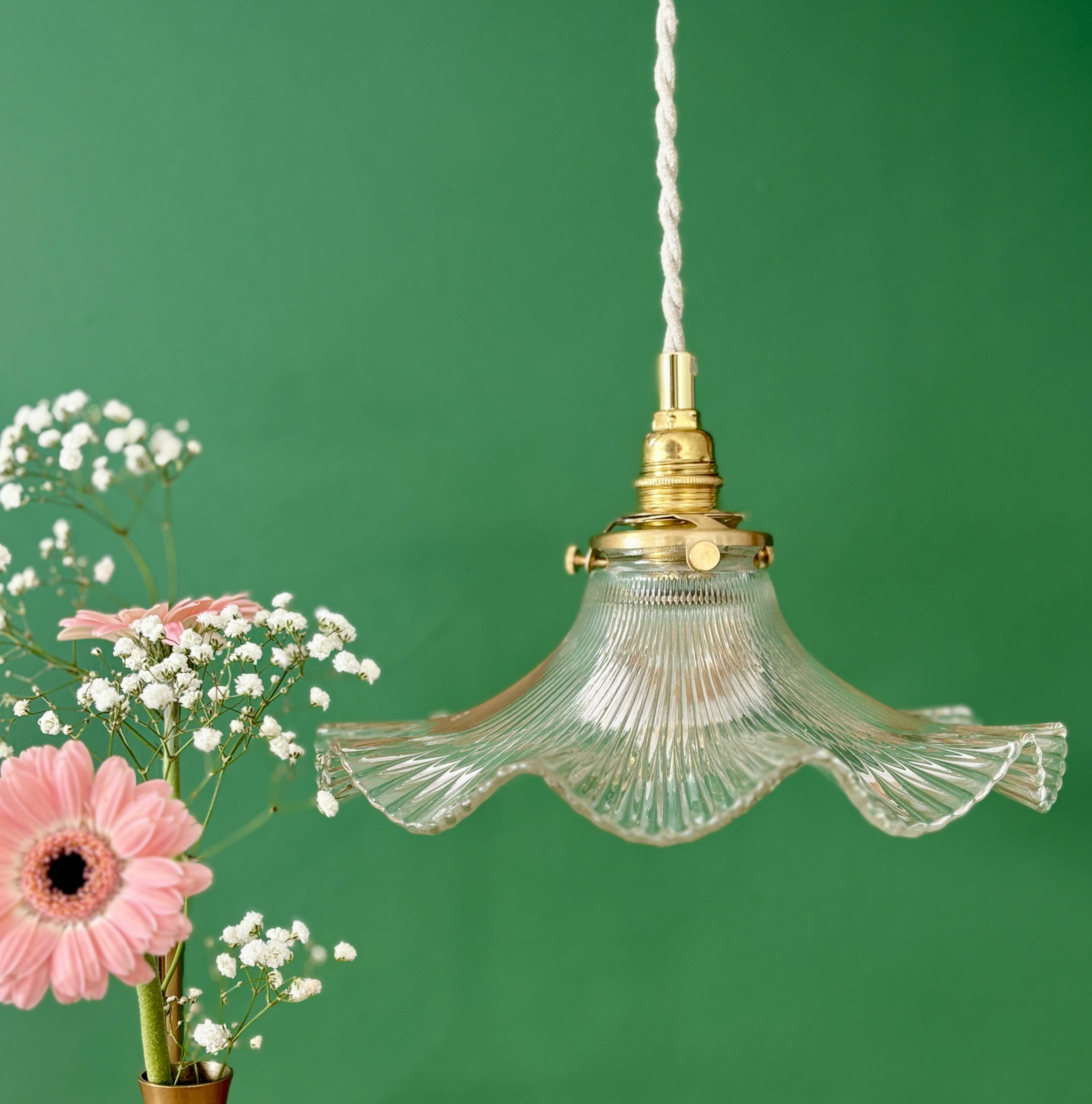 Suspension abat-jour vintage en verre holophane