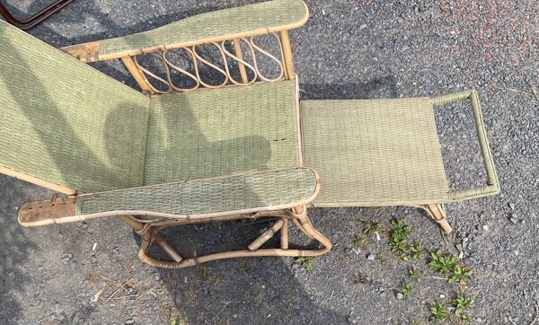 Chaise longue vintage osier rotin