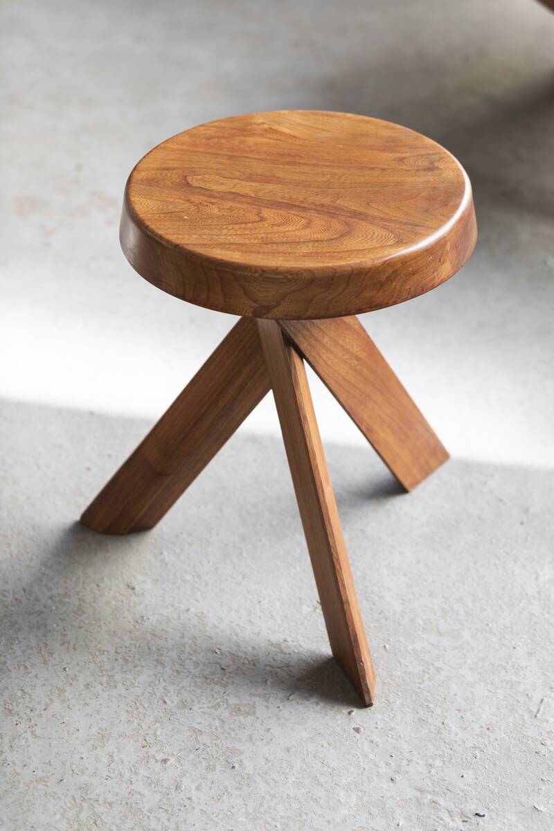 Elm wood stool 'S31' by Pierre Chapo, France, 1974