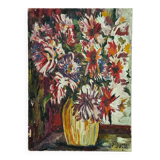 Oil on cardboard by J.-P. Ducos still life 1960 bouquet of flowers