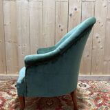 Napoleon III period crapaud armchair in green velvet.
