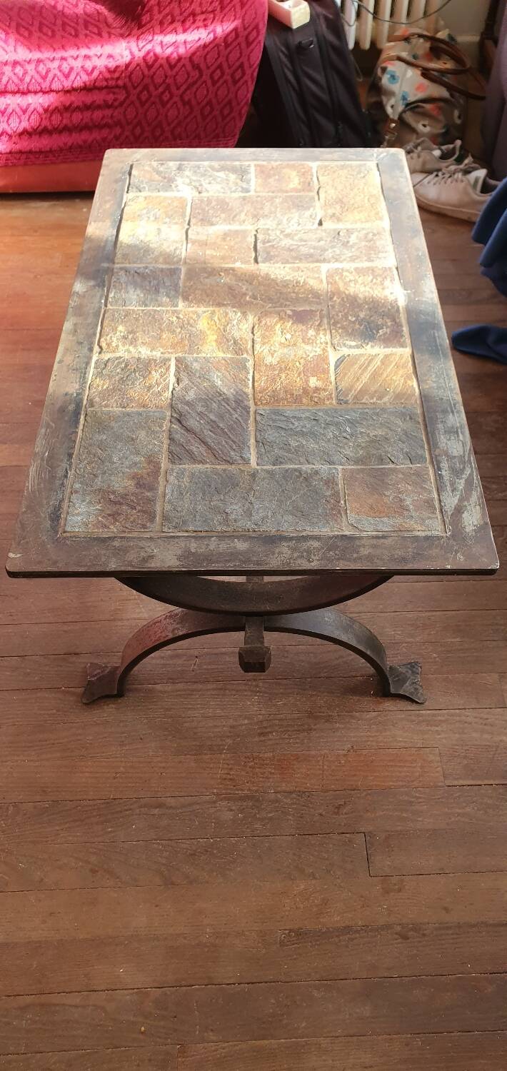 Blacksmith coffee table made of wrought iron and slate.