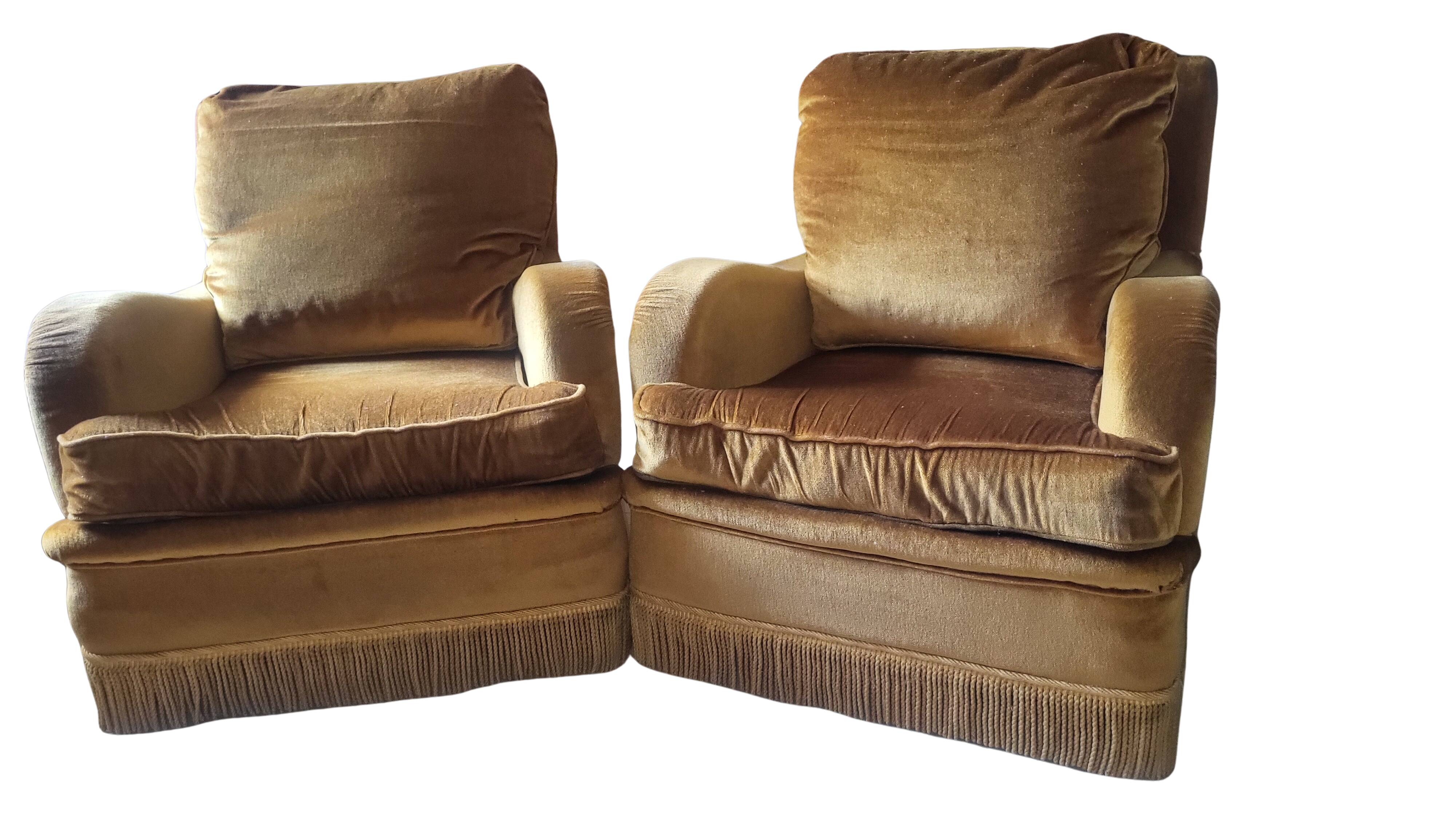 Pair of vintage gold velvet armchairs - excellent condition