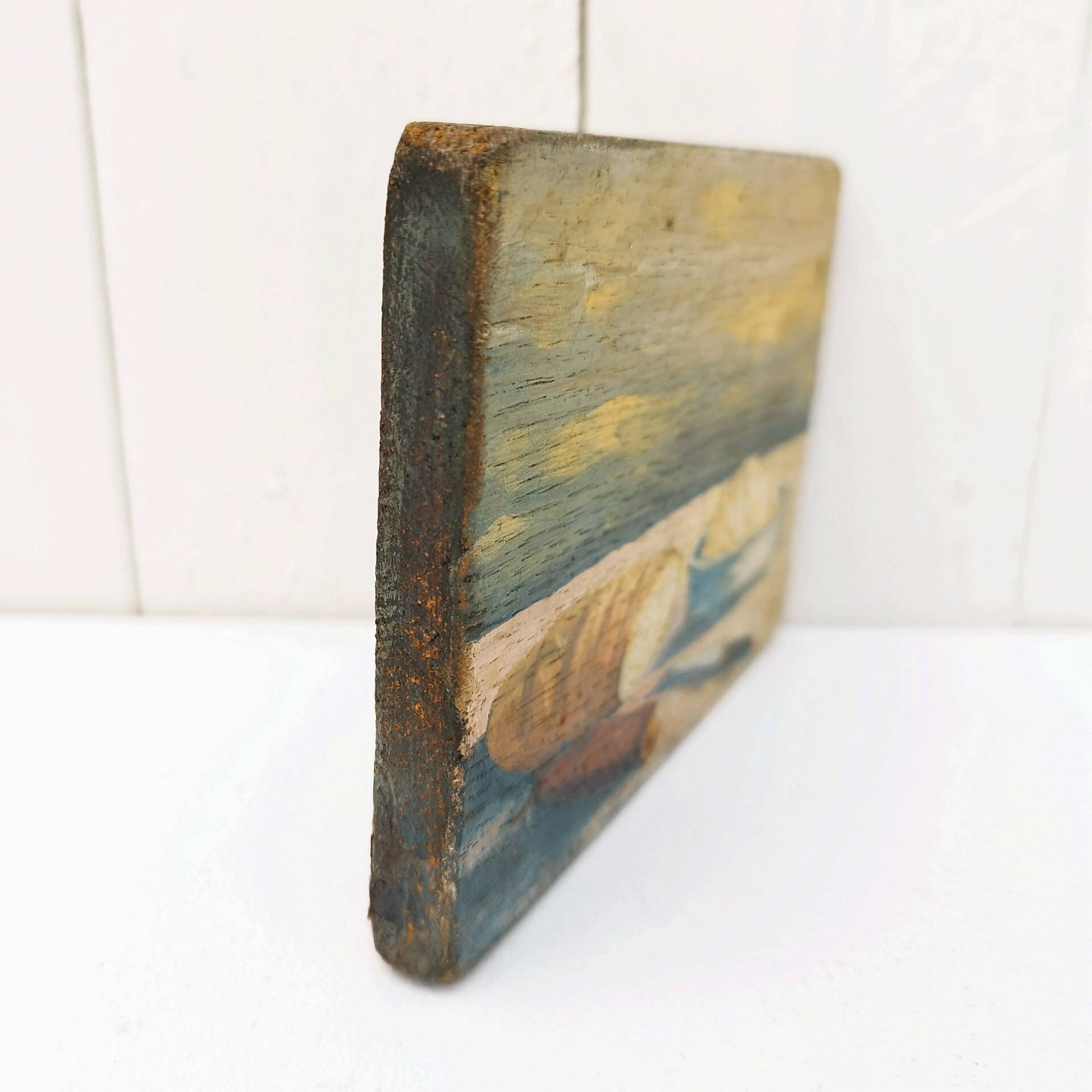 Still life painting on vintage wood