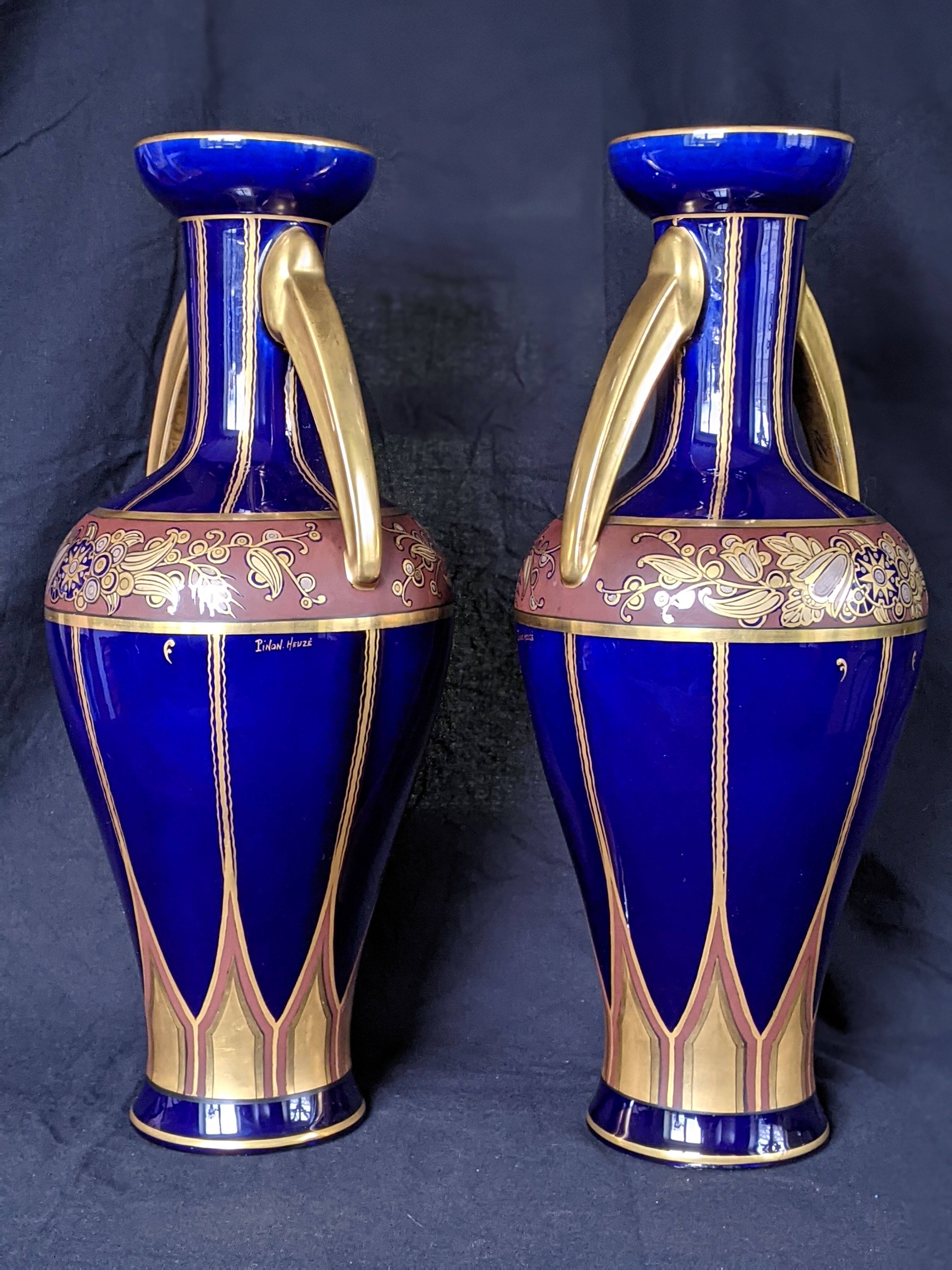 Pair of art deco vases signed by Pinon Heuze
