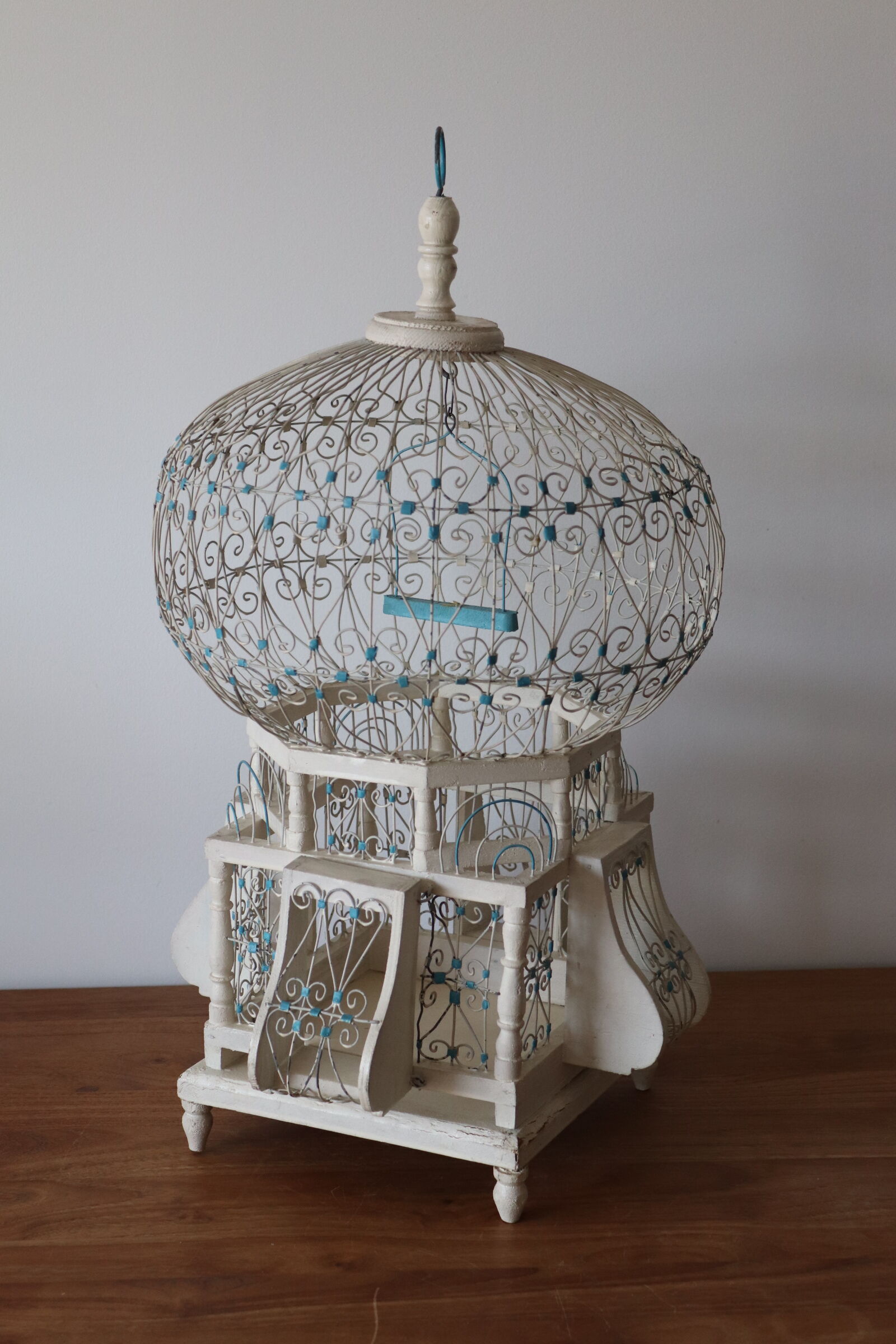 Vintage white and blue birdcage