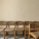 Set of 6 mid-century chairs in honey wood and tweed, 1970 design by dlg Regain.