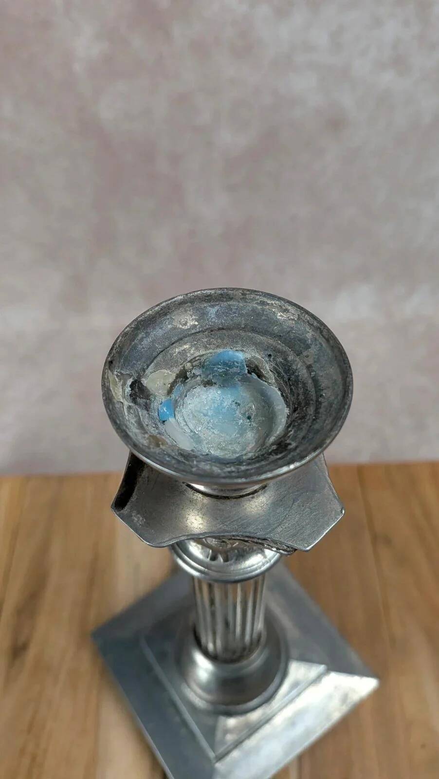 Silver-plated column candlestick – Corinthian style