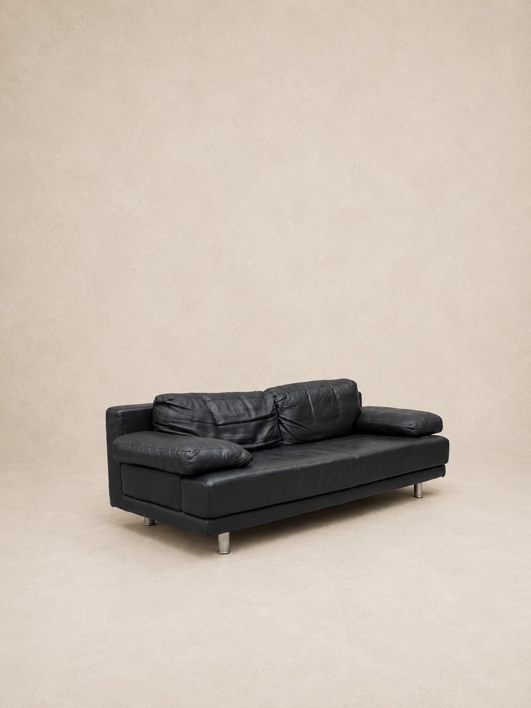Rolf Benz 355 – 3-seater sofa in anthracite grey leather, German design.
