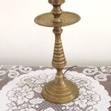 Tall Heavy Brass Electrified Moroccan Candlestick Lamp Mid-20th Century