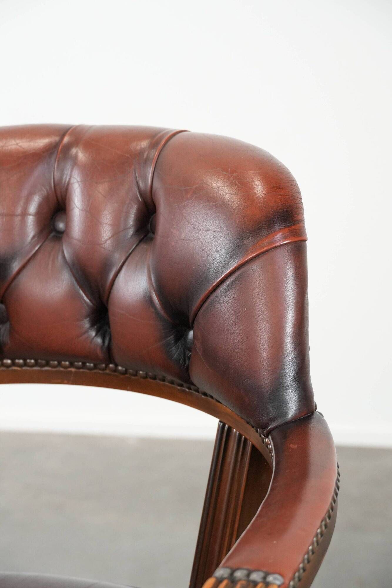 Brown cowhide leather Chesterfield desk/dining/side chair in English style