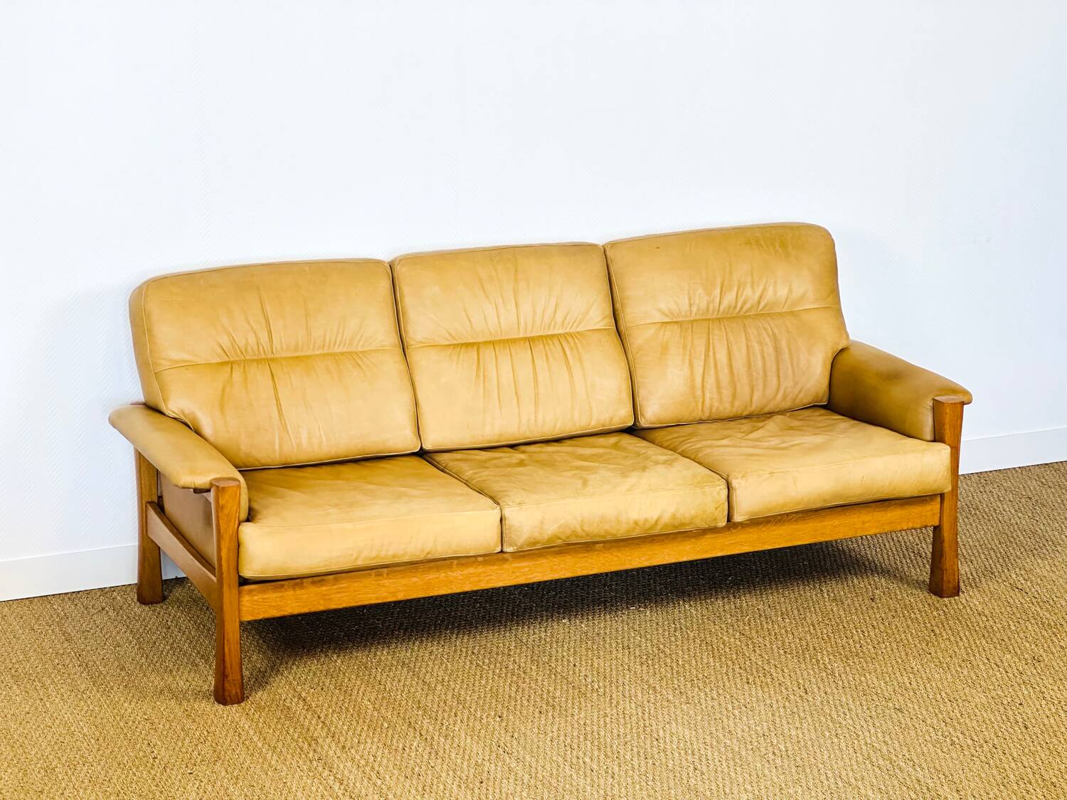 Salon complet en cuir camel 1960