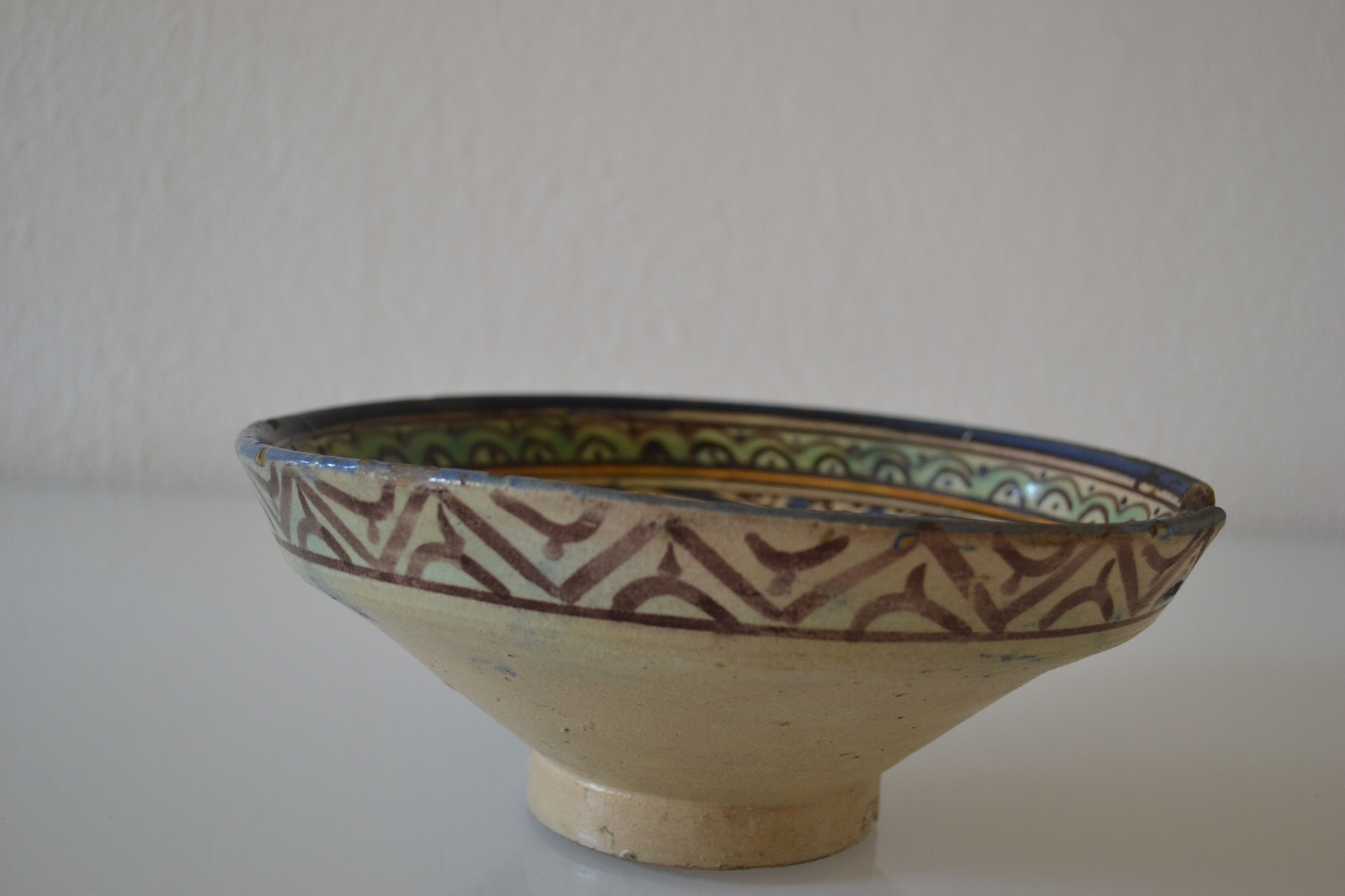 Ancient berbere ceramic dish signed north africa