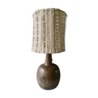 Sandstone lamp and its wool lampshade from the 1960s