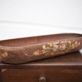 Vintage wooden basket, wooden basket with flower patterns, hand painted signed, kitchen, fruit bowl