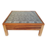 Wooden tea table with glazed top with silk screen printing