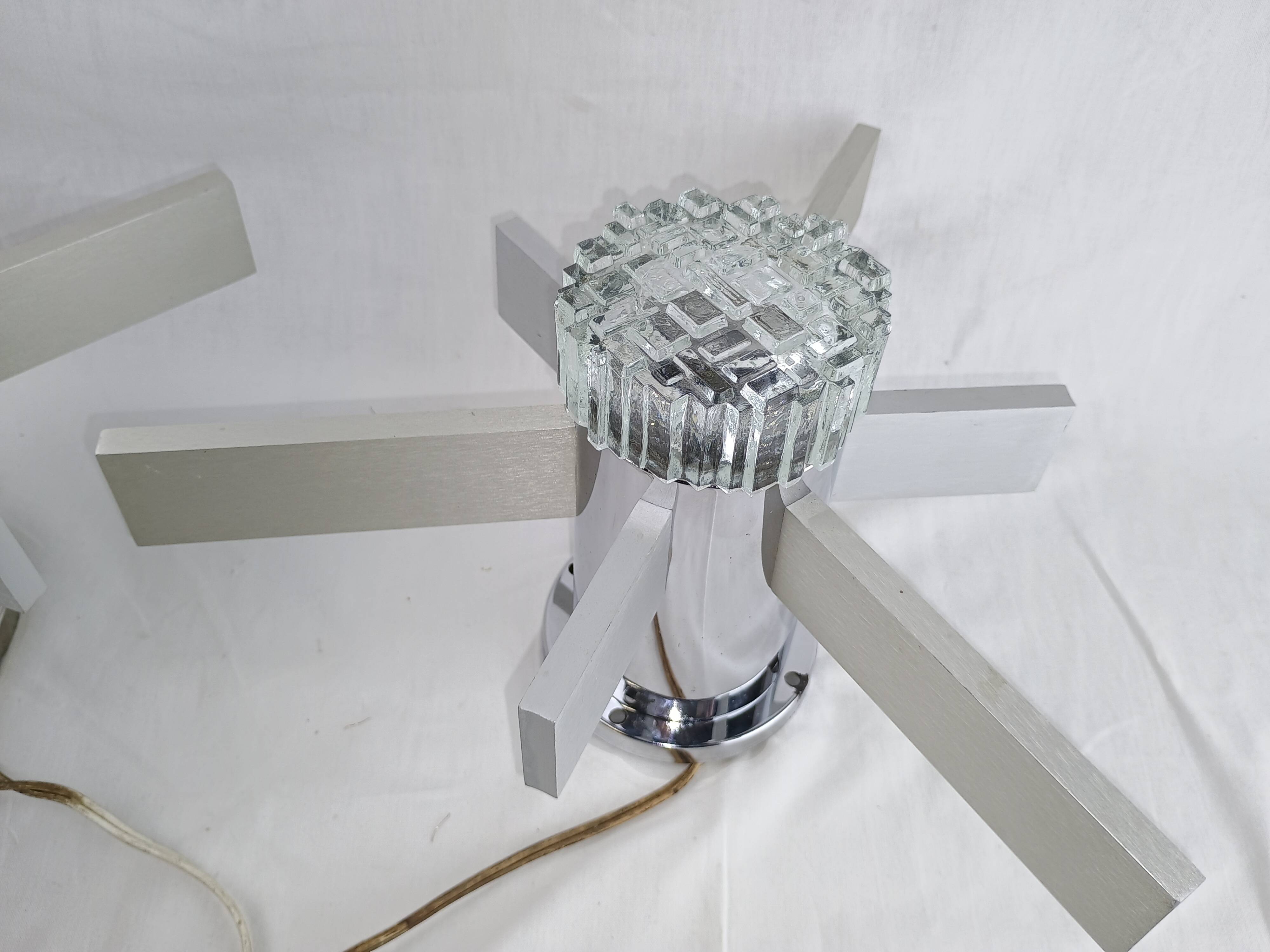 Pair of vintage Italian chrome and glass wall lights, 1960s Sciolari.