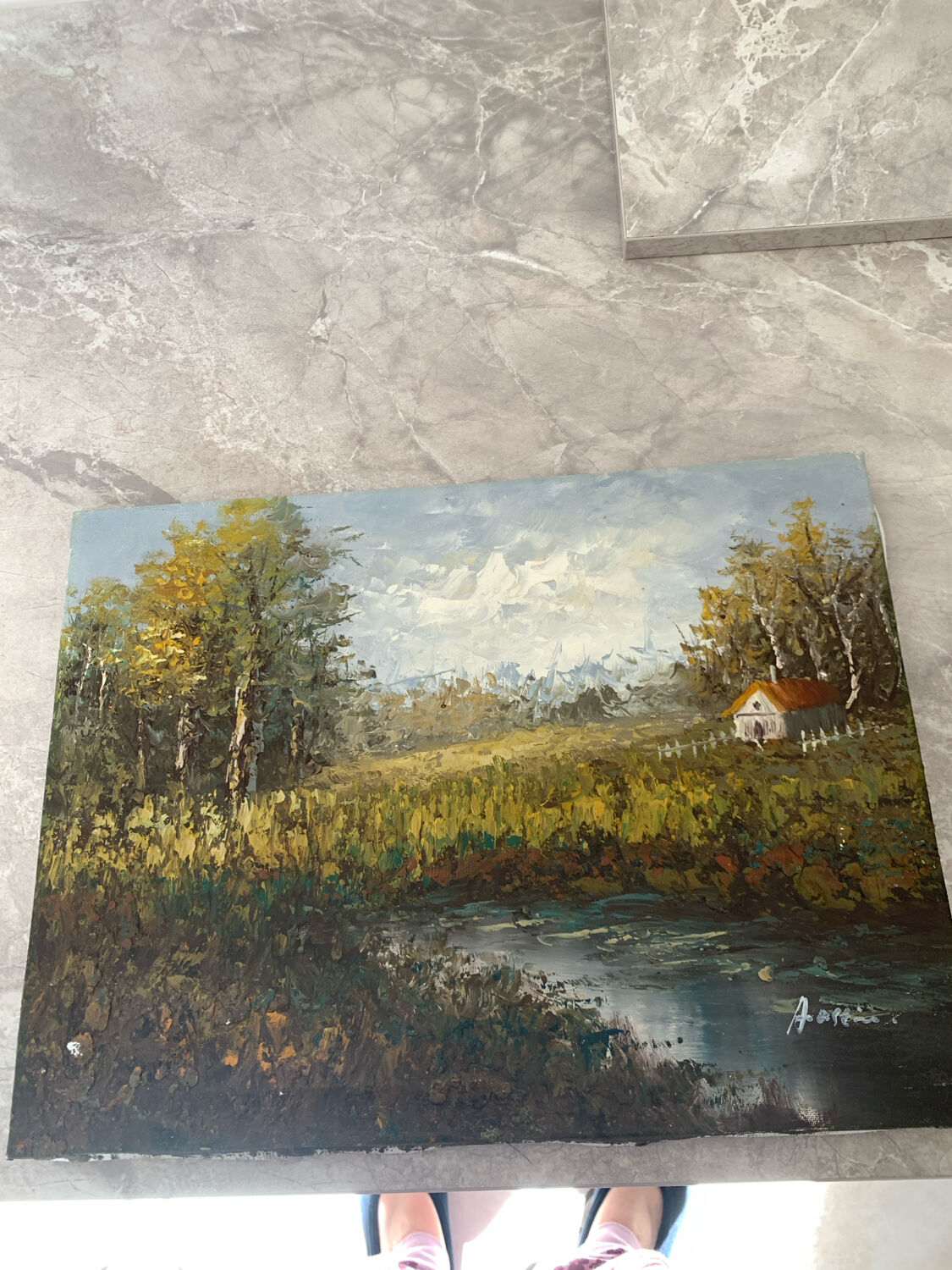 Oil on canvas - Impressionist landscape with a palette knife - House