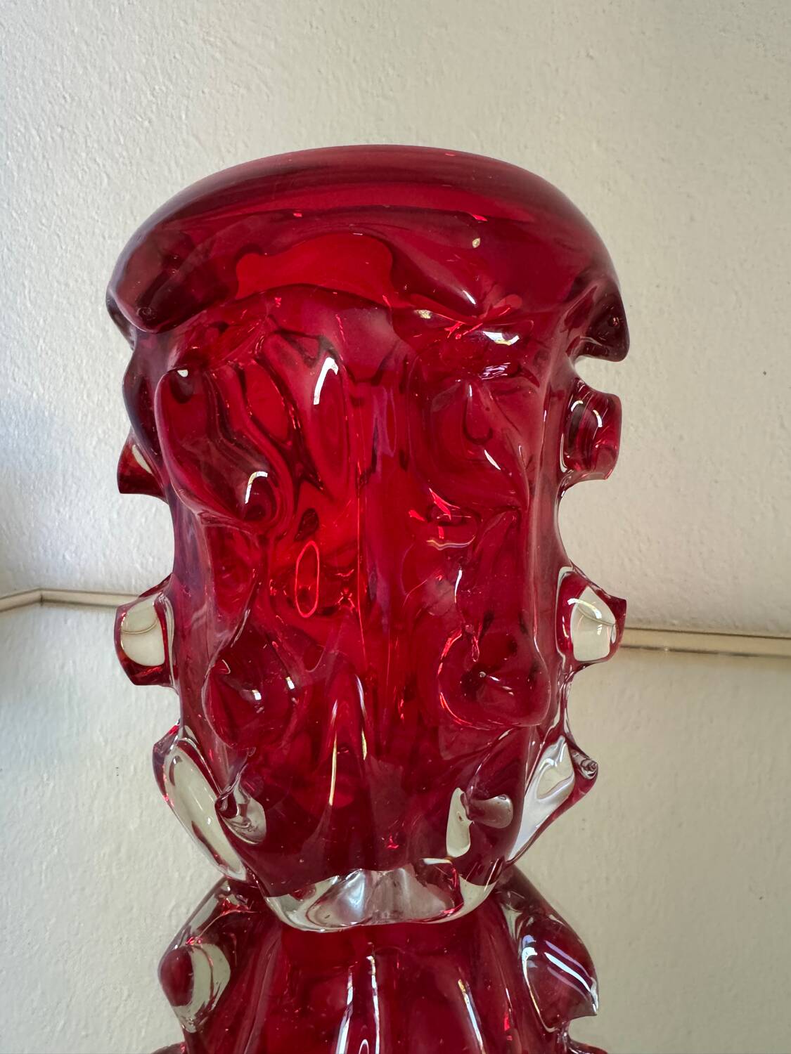Red Murano glass vase from the 70s