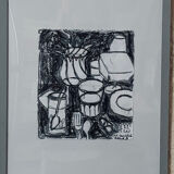 Still life in ink and oil pastel