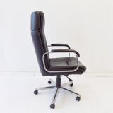 German office armchair black leather 70s