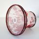Recycled vintage lamp — burgundy ceramic base, floral voile shade