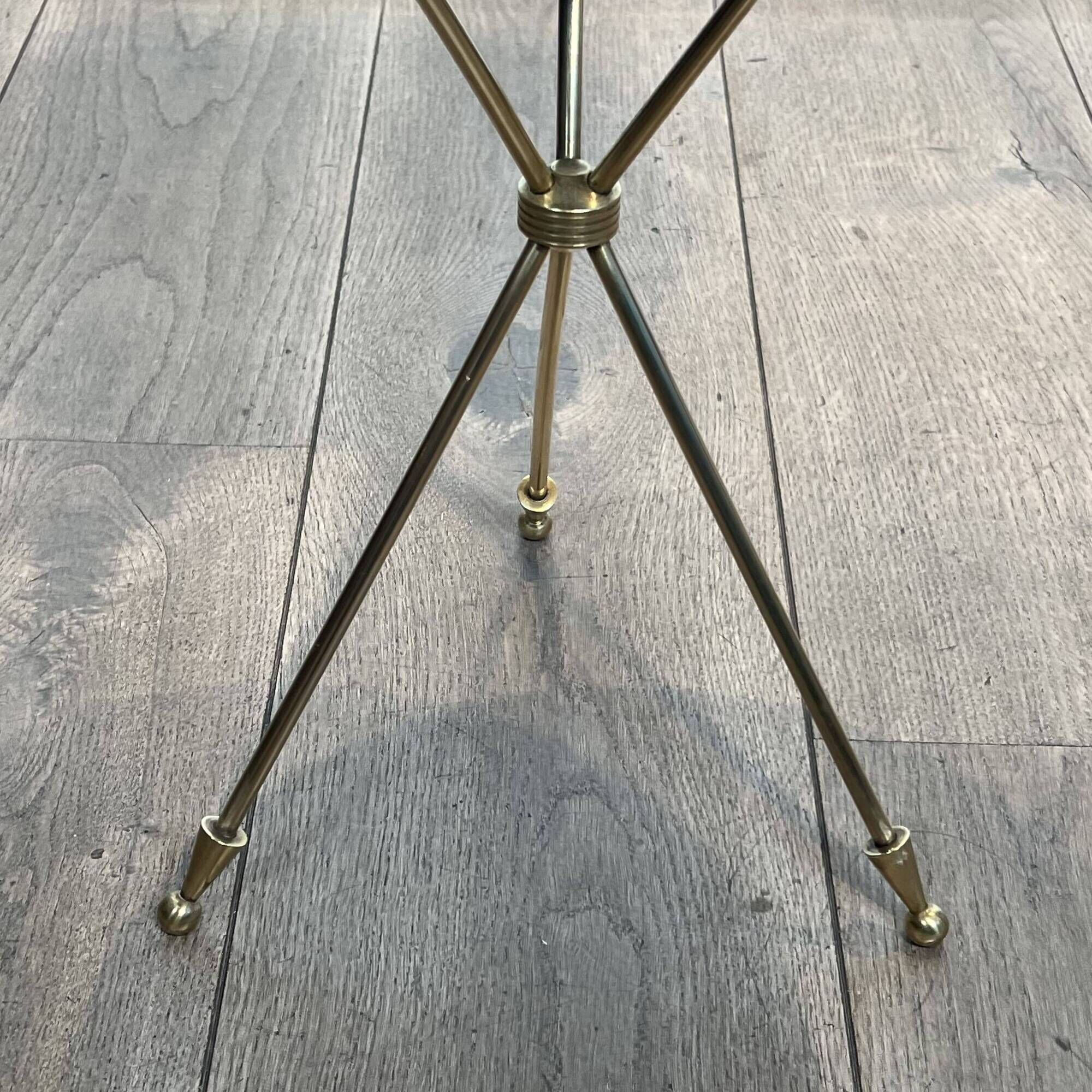 Tripod Side Table in Brass with Mahogany Top and Openwork Gallery. St. Trava