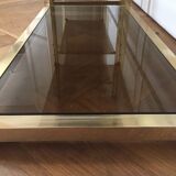 Pair of consoles brass shelves and smoked glass design Roche Bobois