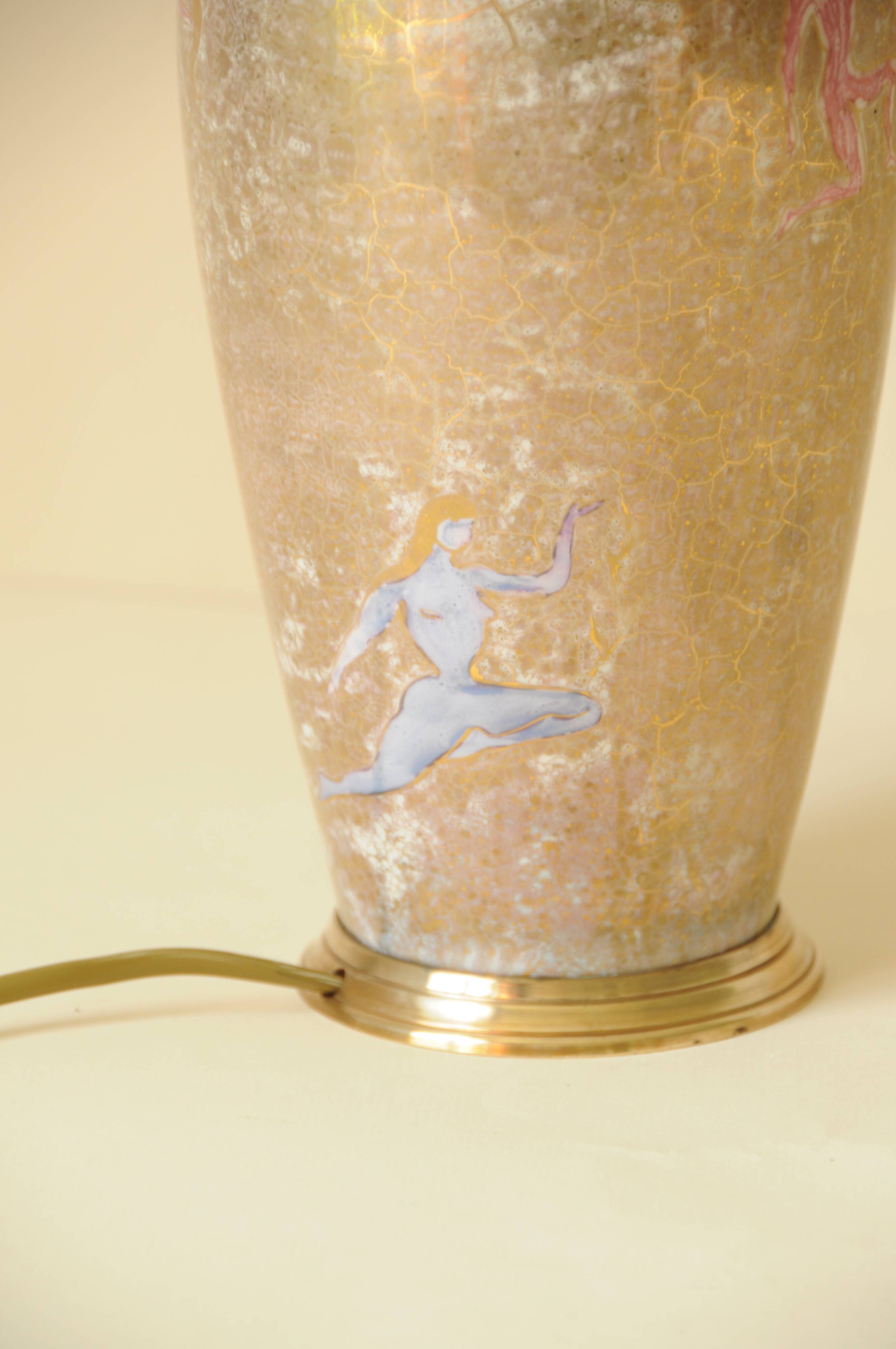 Antique Limoges porcelain table lamp, gold color, astrological sign decor