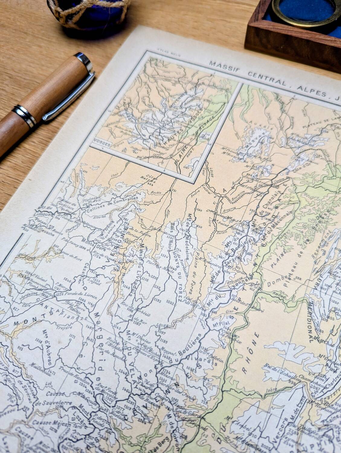 Map of the mountain ranges of France, original printed in 1896