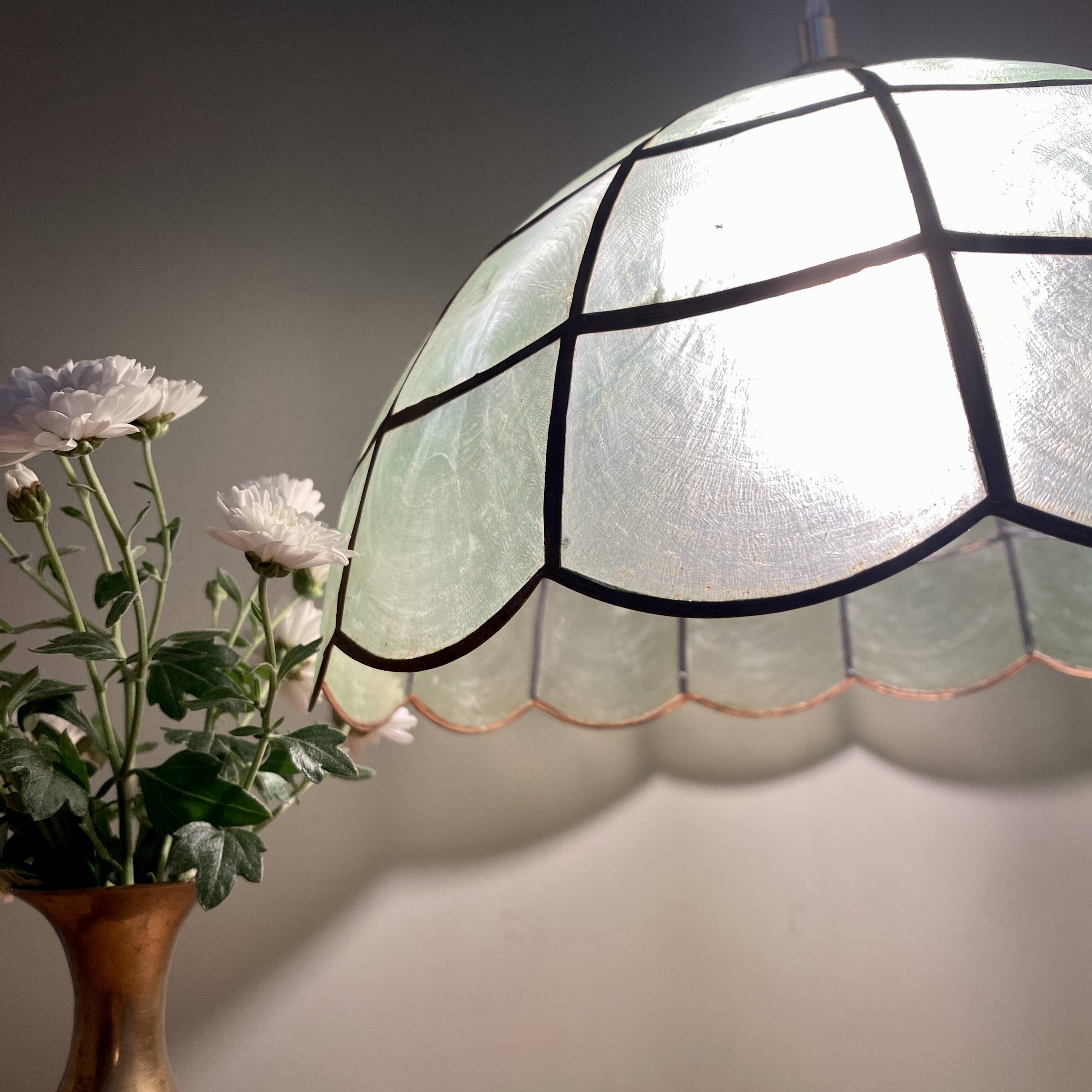Suspension abat-jour vintage en nacre verte