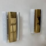 Pair of vintage wall lights, brass and white perforated metal, Hans Agne Jakobsson