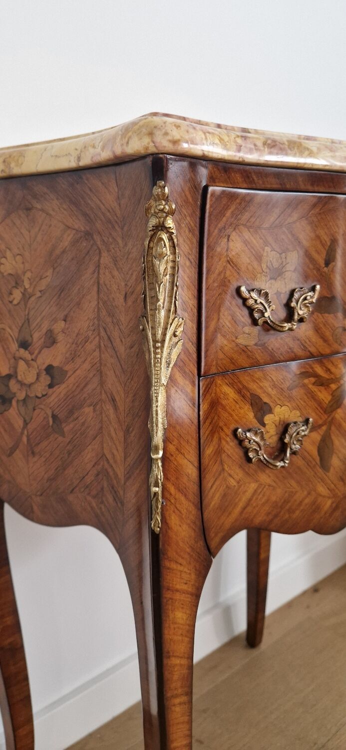 Chest of drawers marquetry Louis XVI style signed Marquant