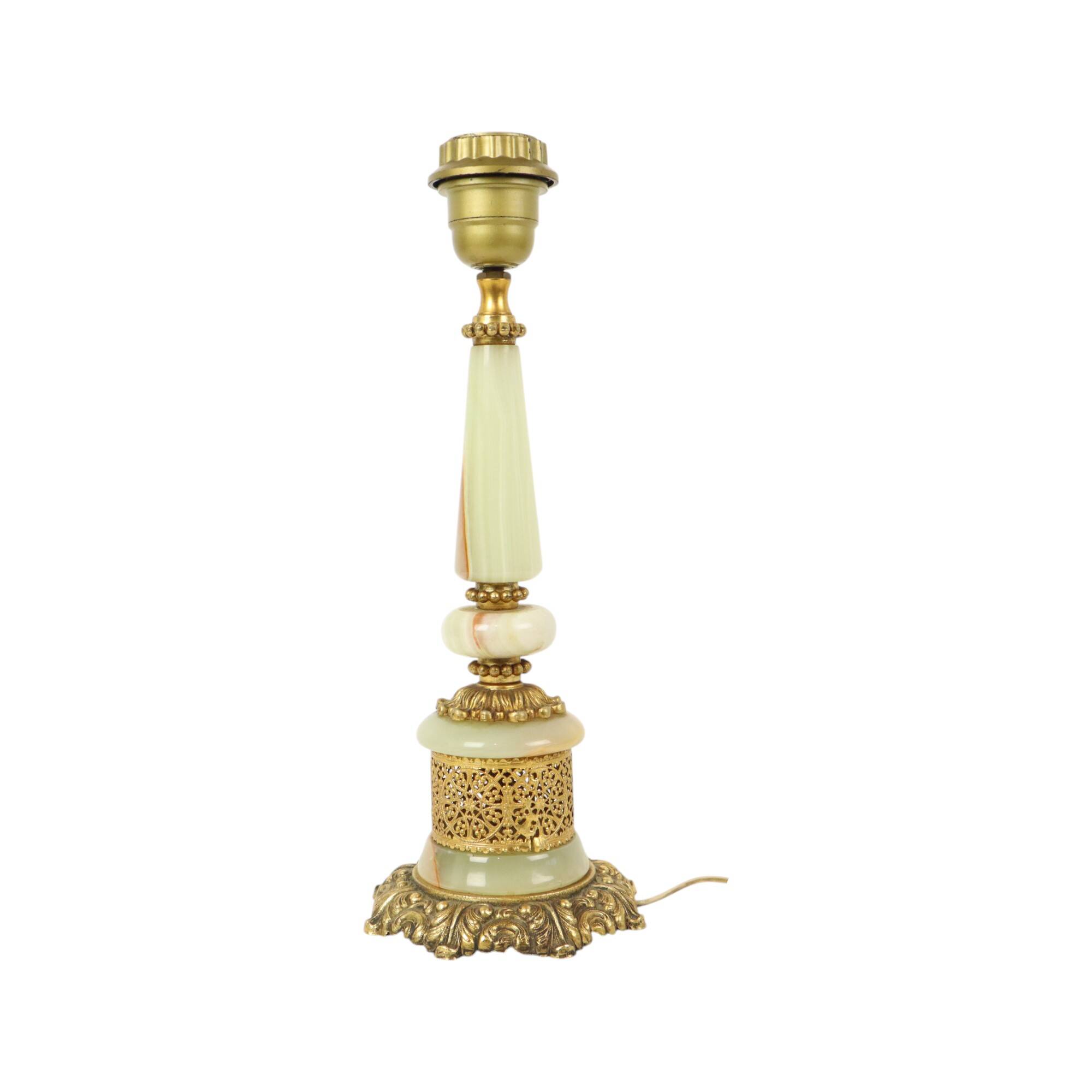 Fifties Vintage Table Lamp Onyx Marble Brass Acanthus
