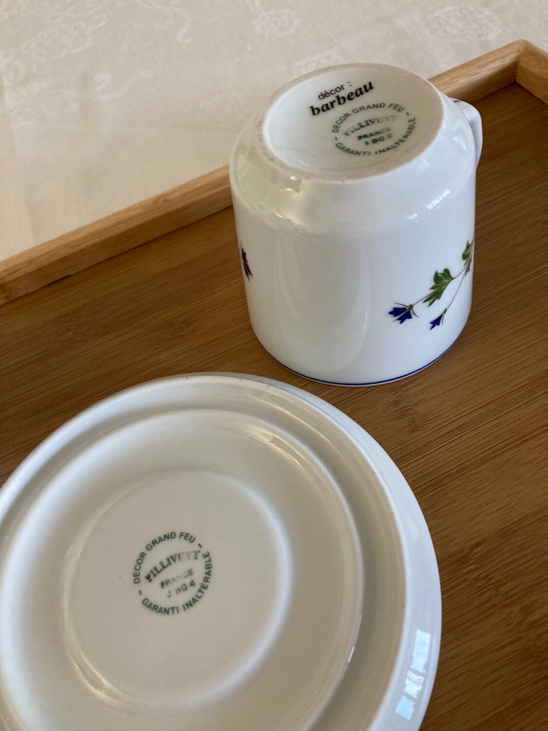 Tasse Bleuets tisanière / théïère Pillivuyt complète décor Barbeau