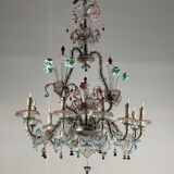 Venetian chandelier rezzonico in multicolored murano glass, 10 arms of light