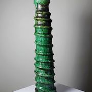 Large Tamegroute candlestick in green glazed terracotta, Morocco, 1960s-1970s.
