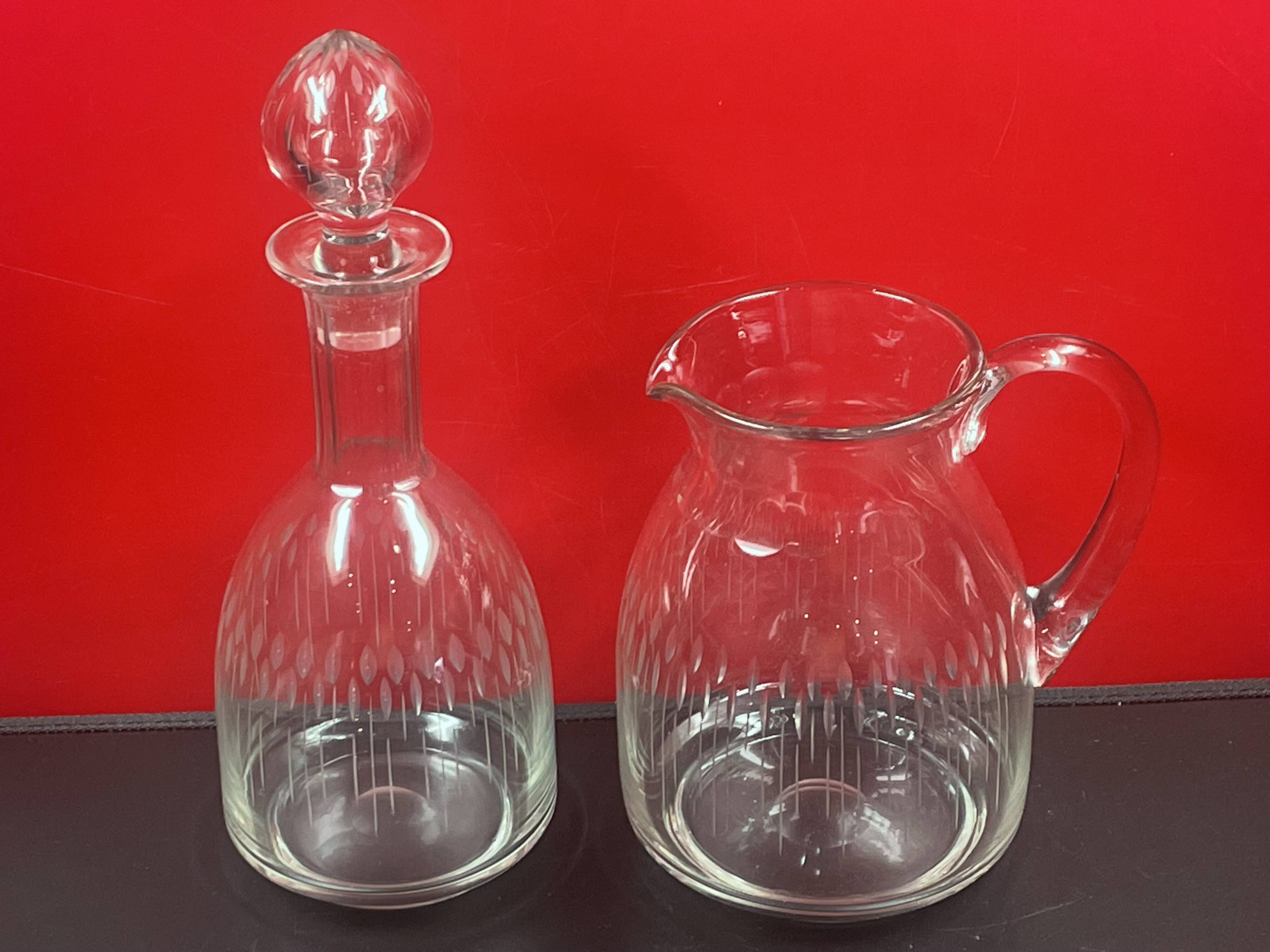 Carafe and water pot crystal cut 20th decanter, guest room decor