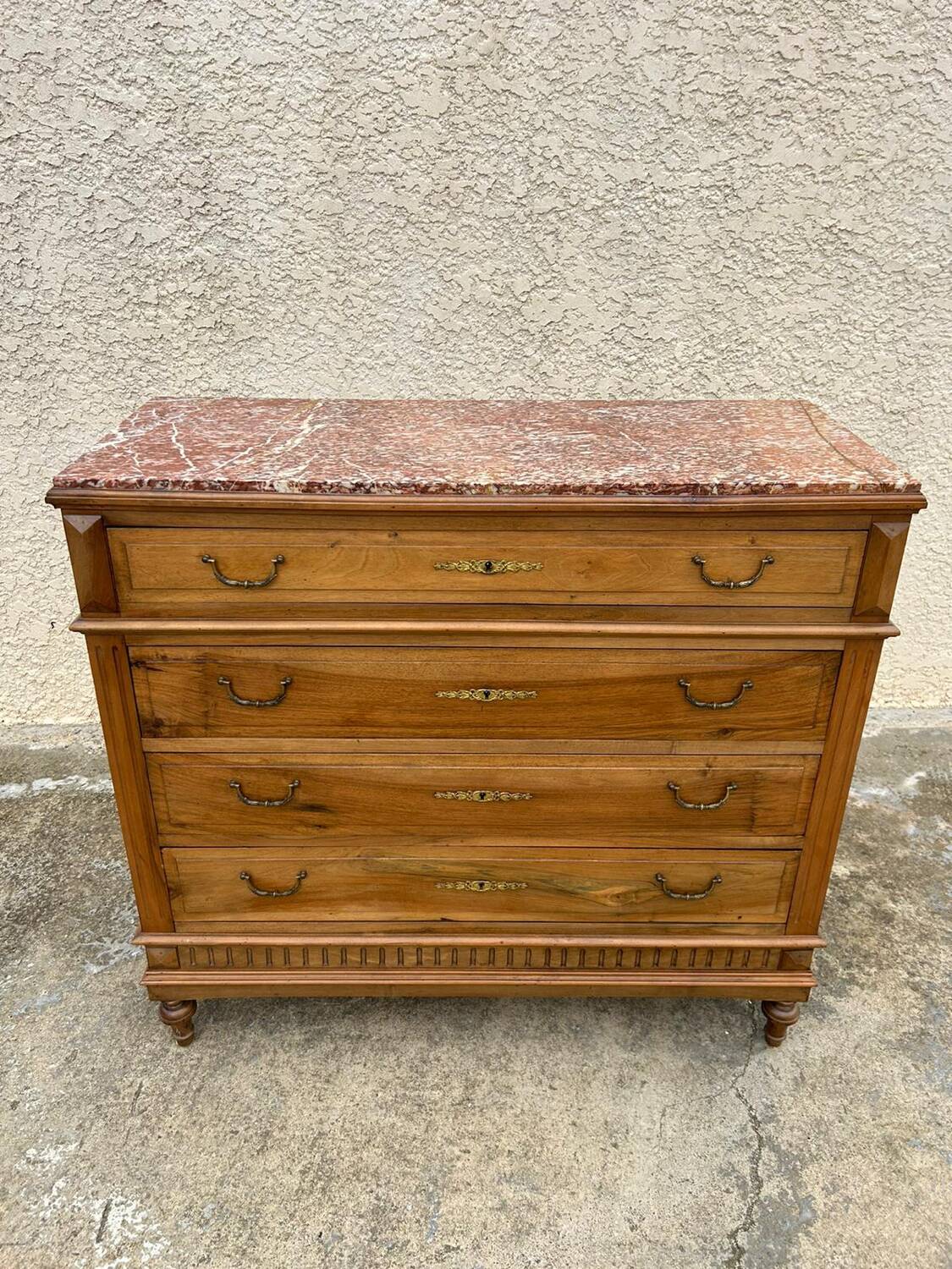 Louis XVI style chest of drawers with marble top