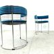Set of 6 chrome wire and blue fabric dining chairs, 1970s