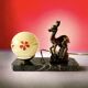 Art Deco bedside lamp - Globe and fawn on marble base