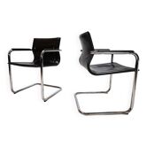2 leather and chrome metal armchairs Matteo Grassi, 1970