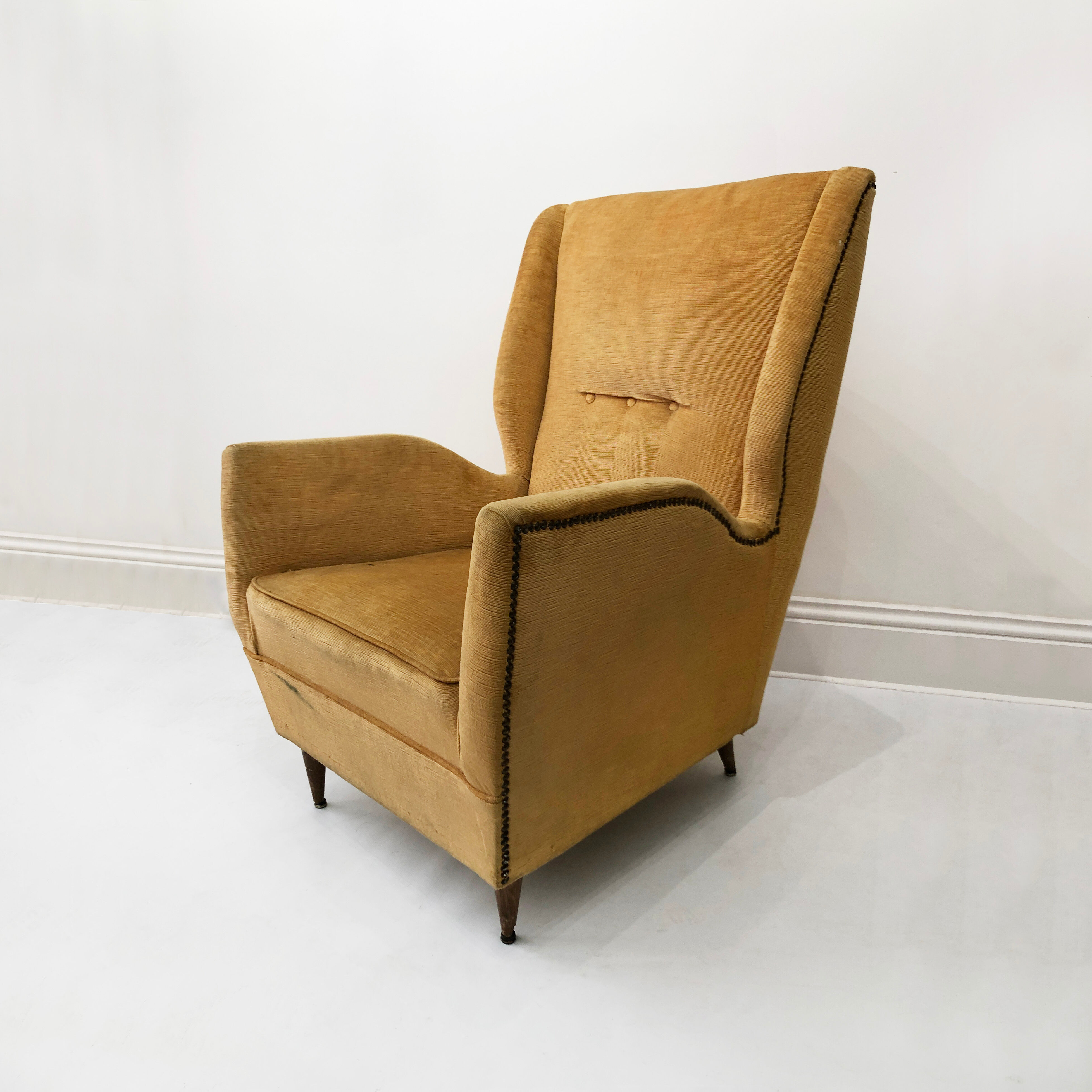 Vintage yellow wingback armchair 1950s mid-century modernist