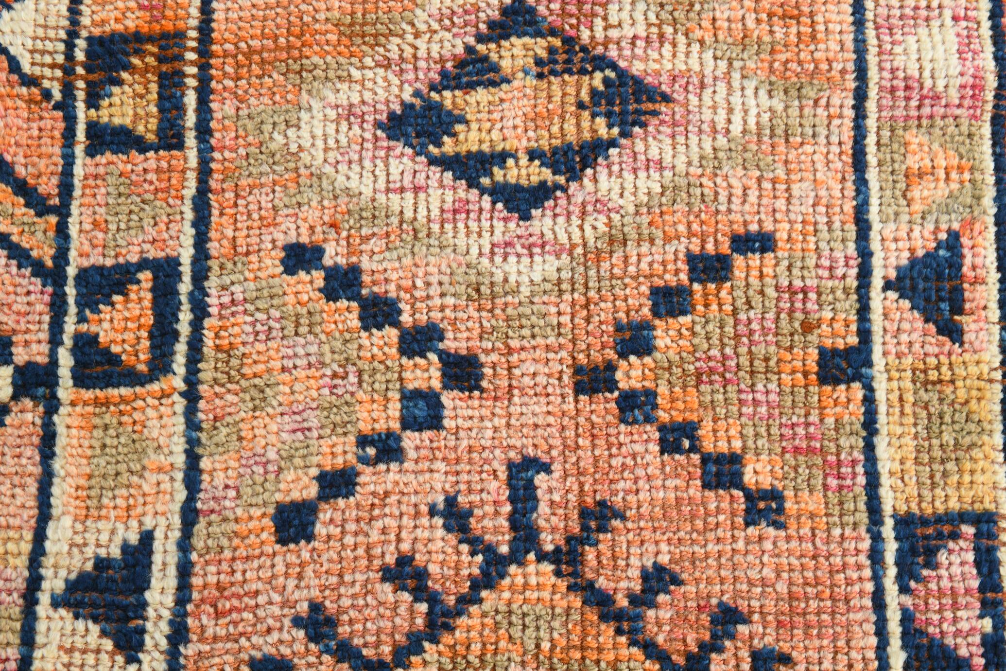 Navy Blue & Orange Vintage Runner Rug, 79x395Cm
