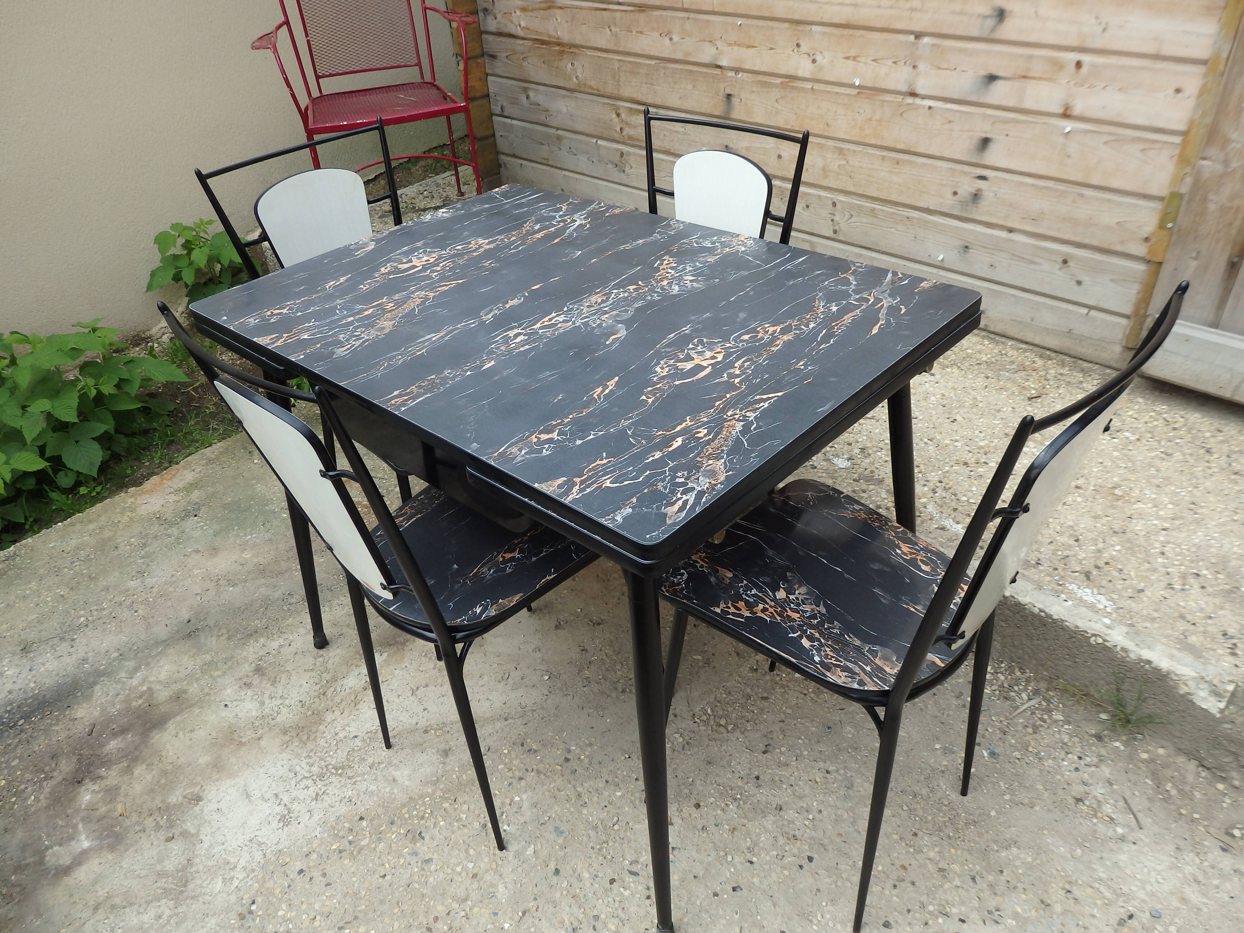 Set table and 4 chairs formica marbled black kitchen