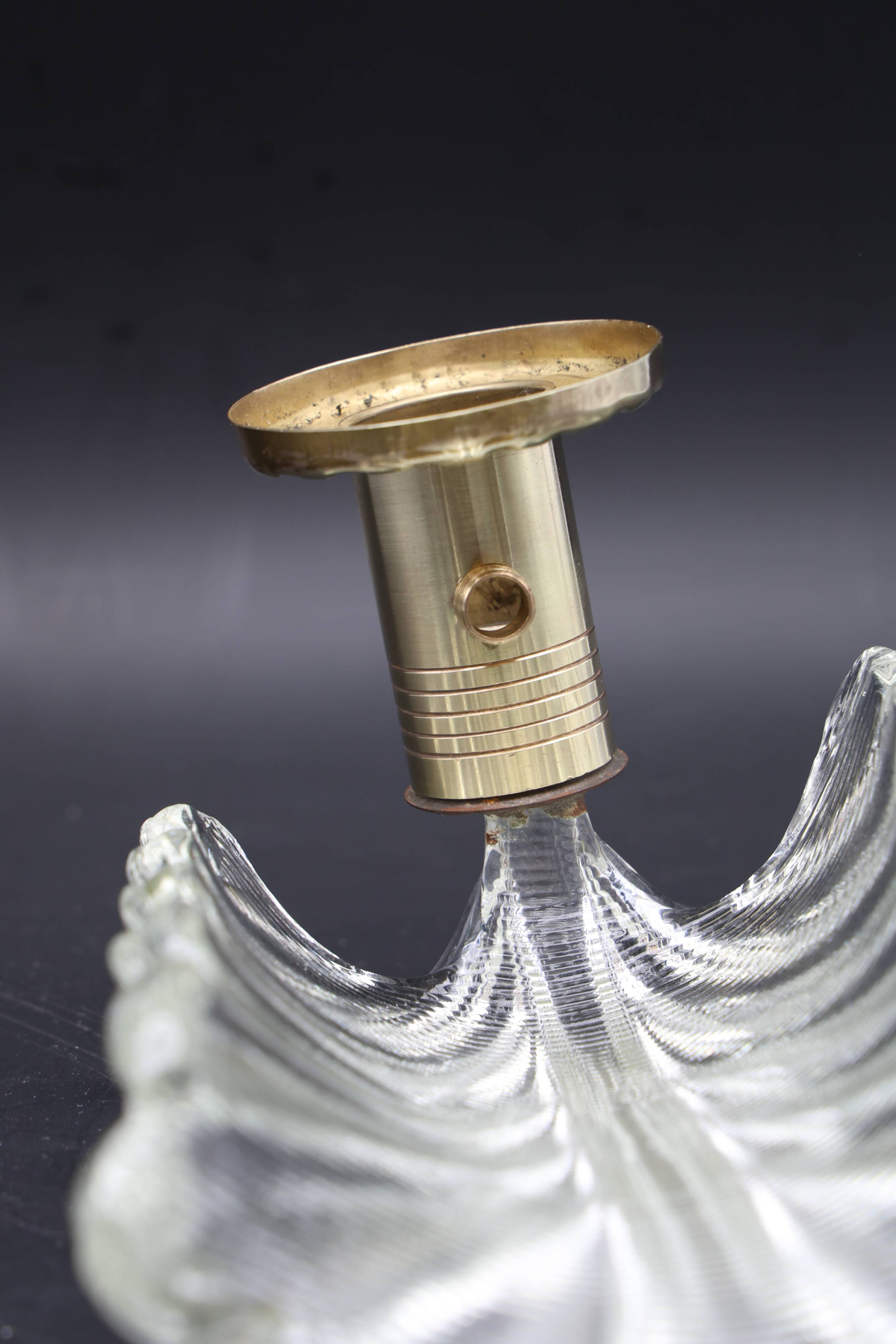 Art Decò Wall light Trasparent Murano Glass Leave by Barovier e Toso, 1950s