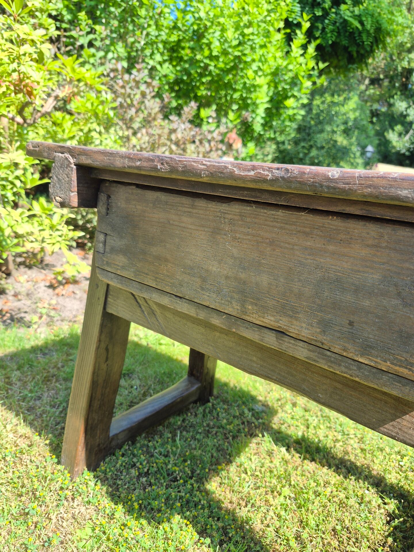 Antique Spanish side table pine rustic pay table with drawer
