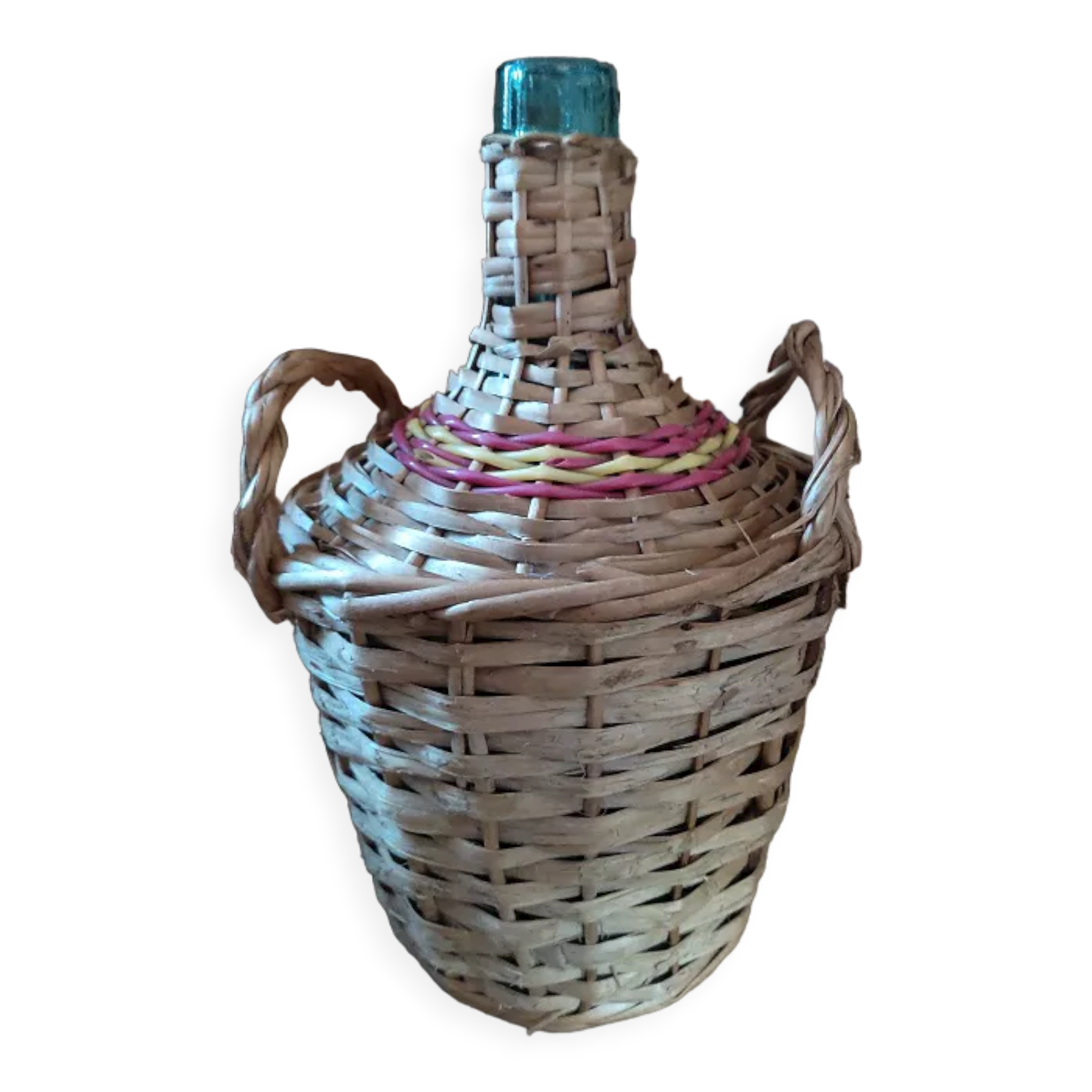 Dame Jeanne Bonbonne Bottle Touque bluish glass wicker Dp 1122414