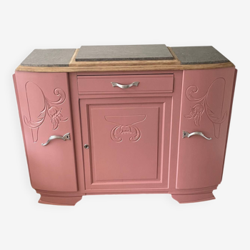 Art deco sideboard revamped powder pink, marble top, chrome handles, vintage shabby chic