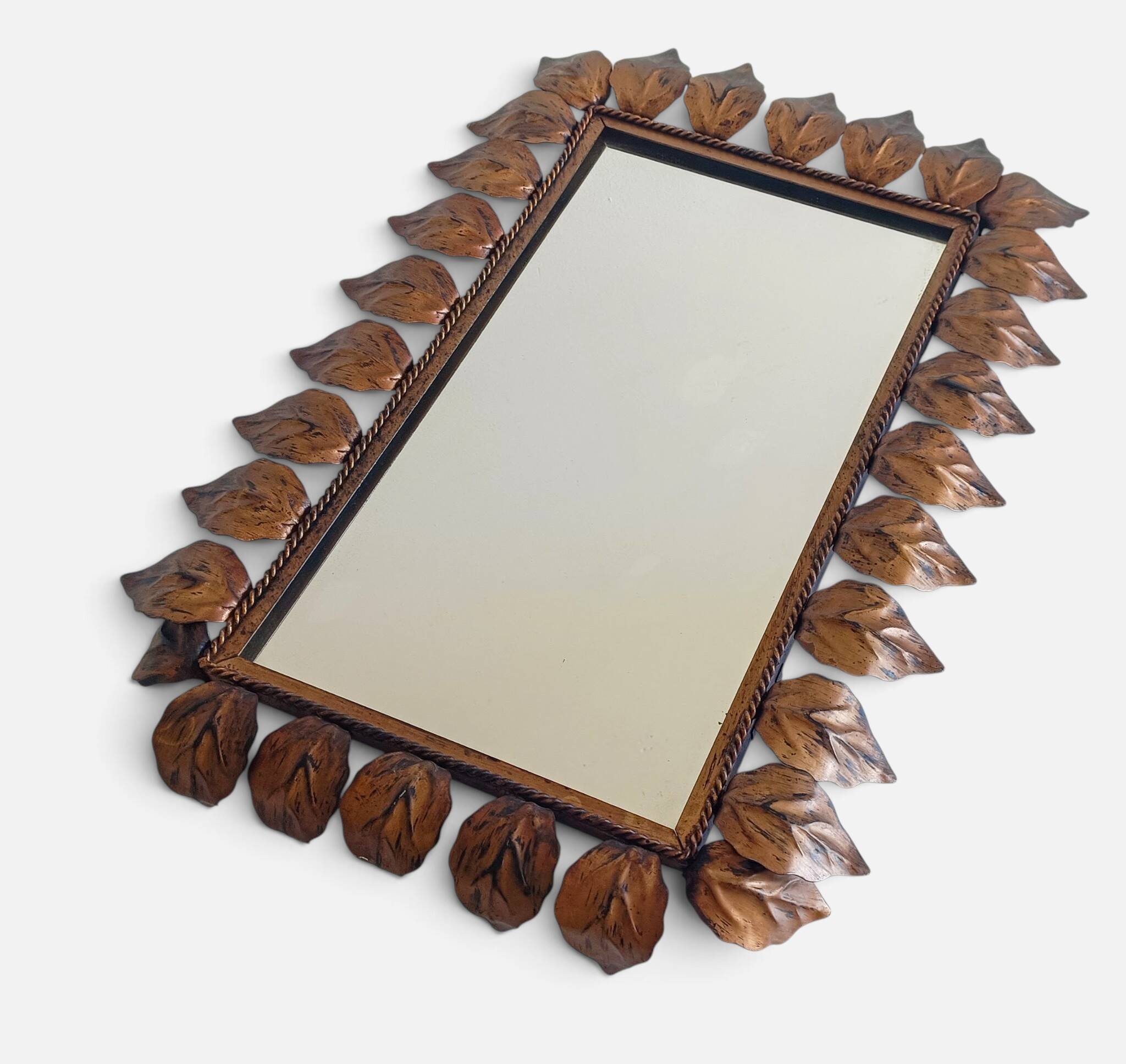 Spanish Mid-Century Wrought Iron Mirror with Foliage Frame, Circa 1950s
